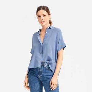 Navy Clean Silk Short-Sleeve Square Shirt